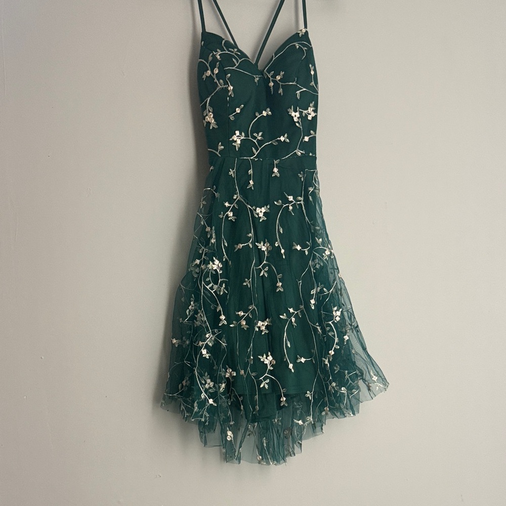 Elegant Green Floral Embroidered Dress
